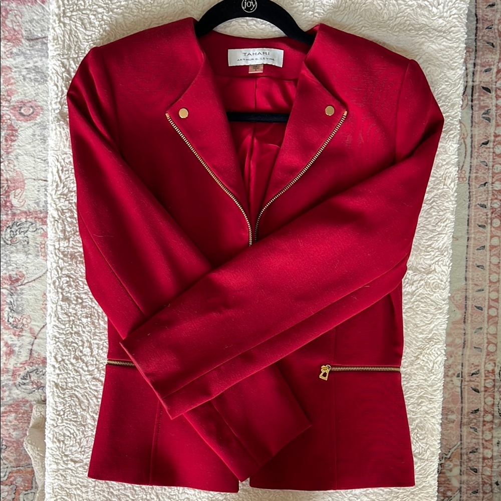 Tahari Women's Crimson Blazer with Gold Zippers